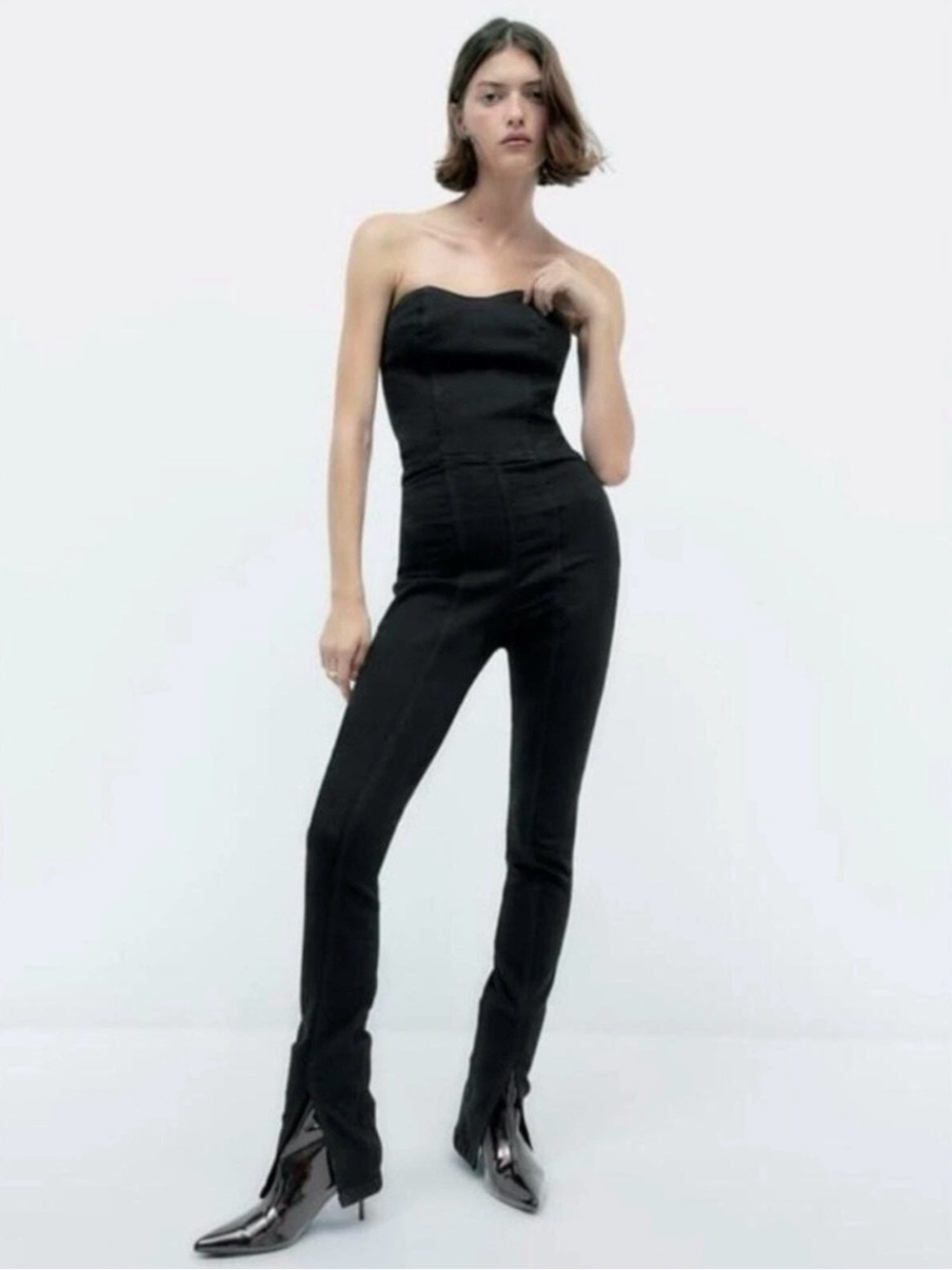 NWT Zara Strapless Black Jumpsuit Sz XS